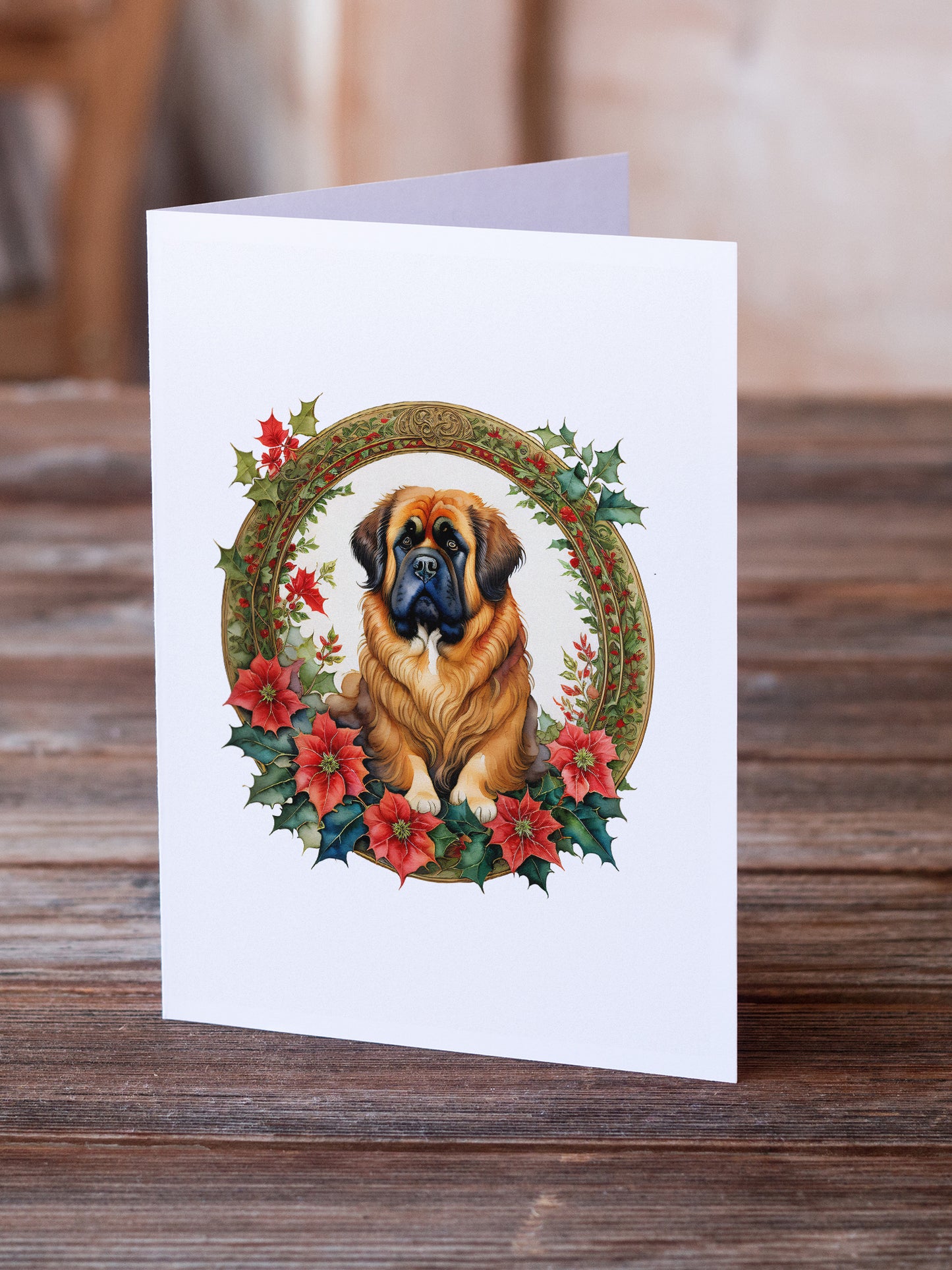 Tibetan Mastiff Christmas Flowers Greeting Cards Pack of 8