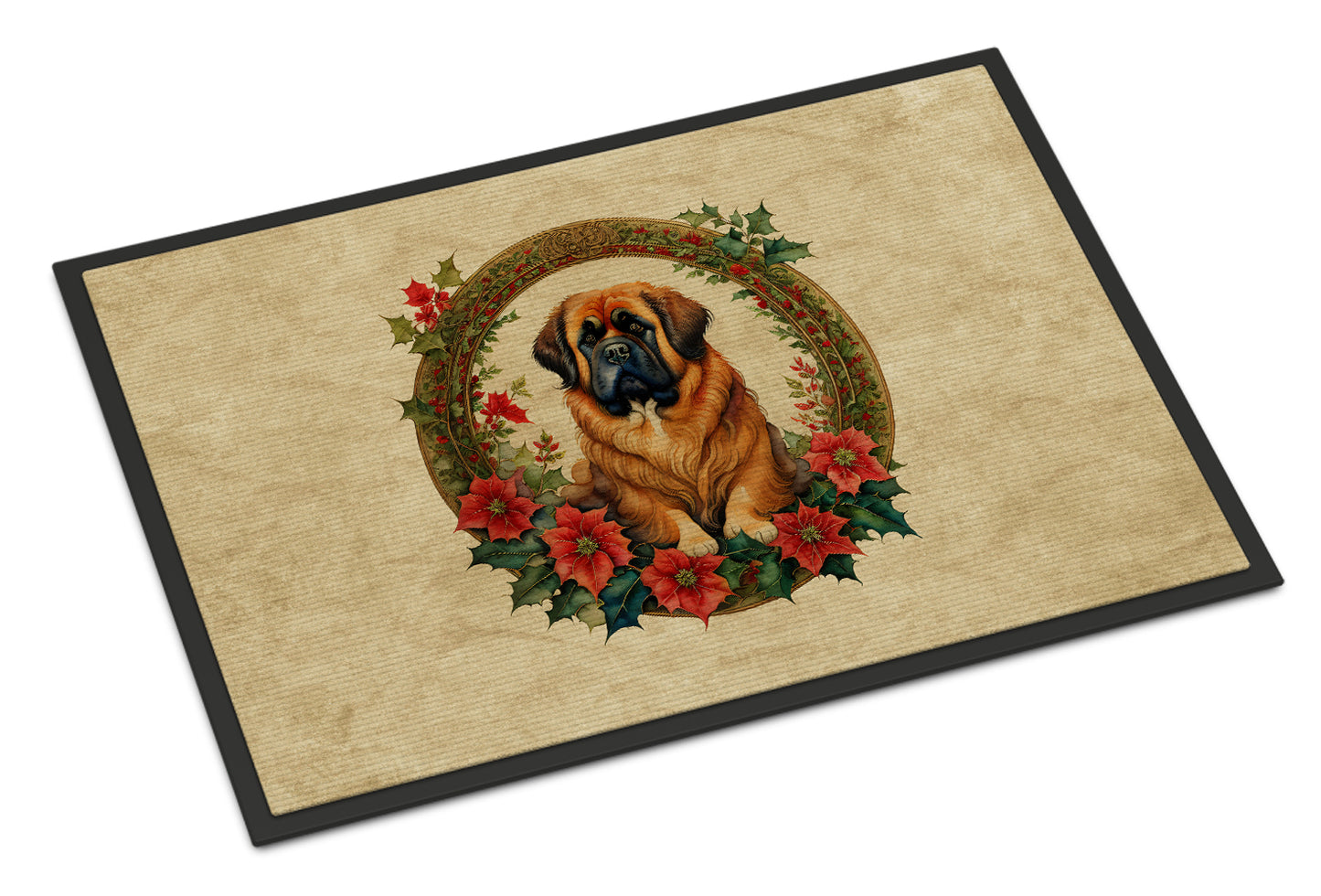 Buy this Tibetan Mastiff Christmas Flowers Doormat