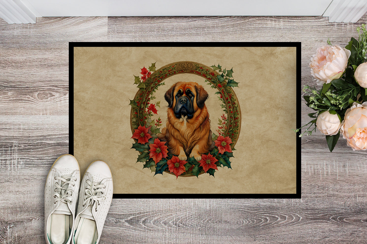 Tibetan Mastiff Christmas Flowers Doormat