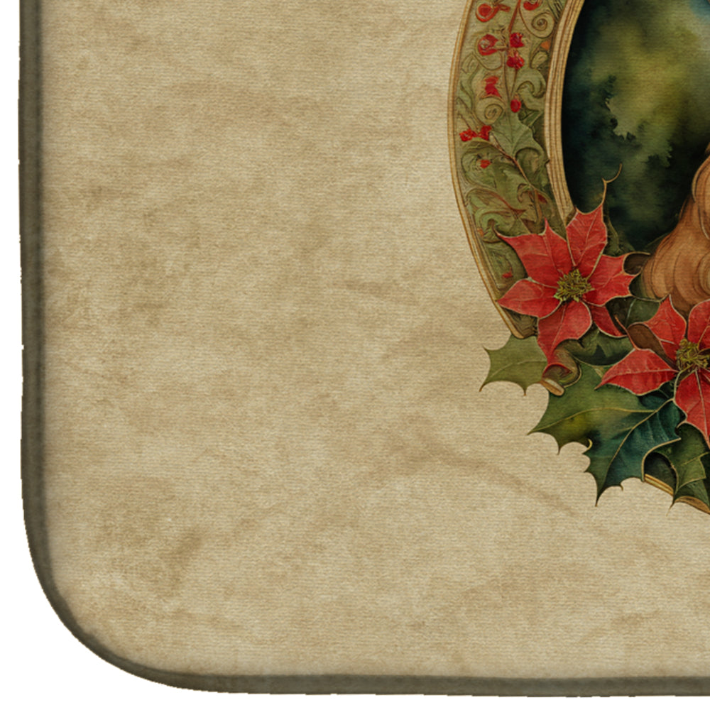 Tibetan Spaniel Christmas Flowers Dish Drying Mat