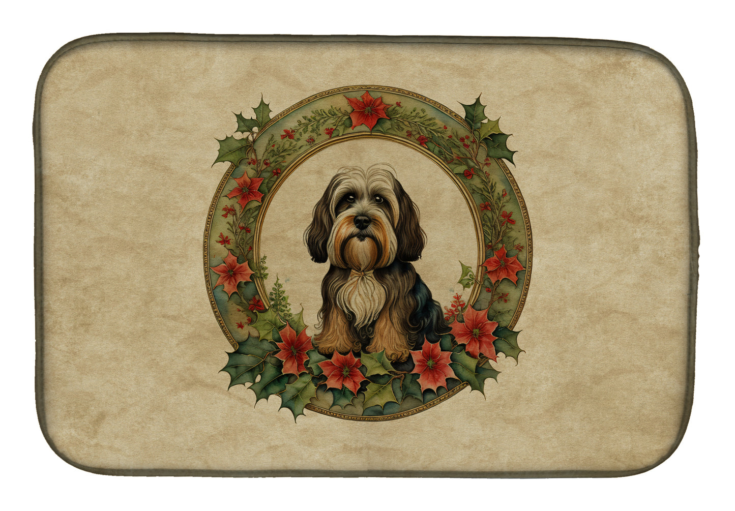 Buy this Tibetan Terrier Christmas Flowers Dish Drying Mat