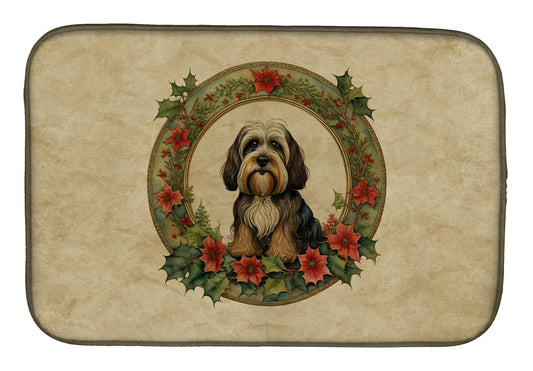 Buy this Tibetan Terrier Christmas Flowers Dish Drying Mat