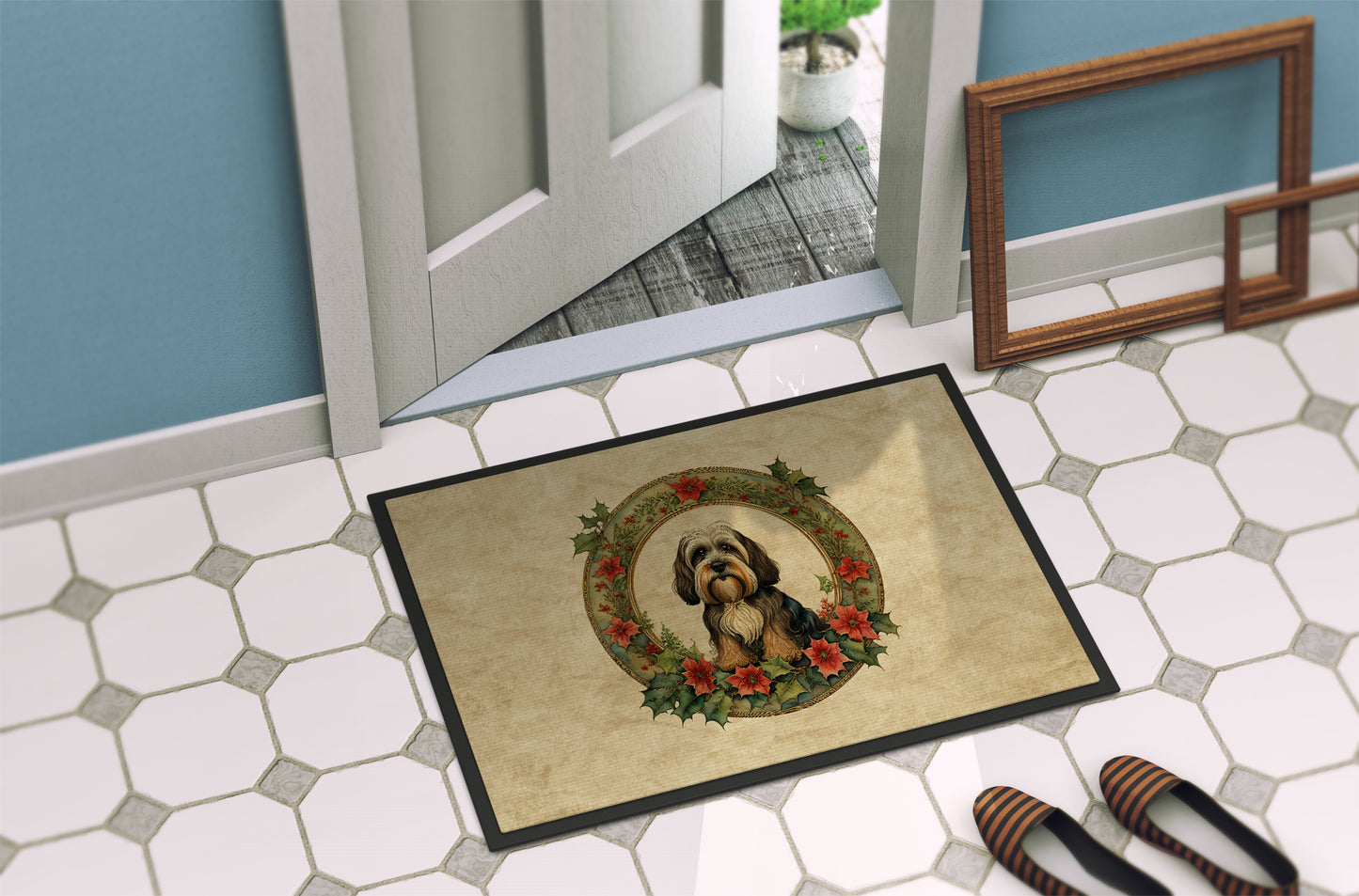 Tibetan Terrier Christmas Flowers Doormat