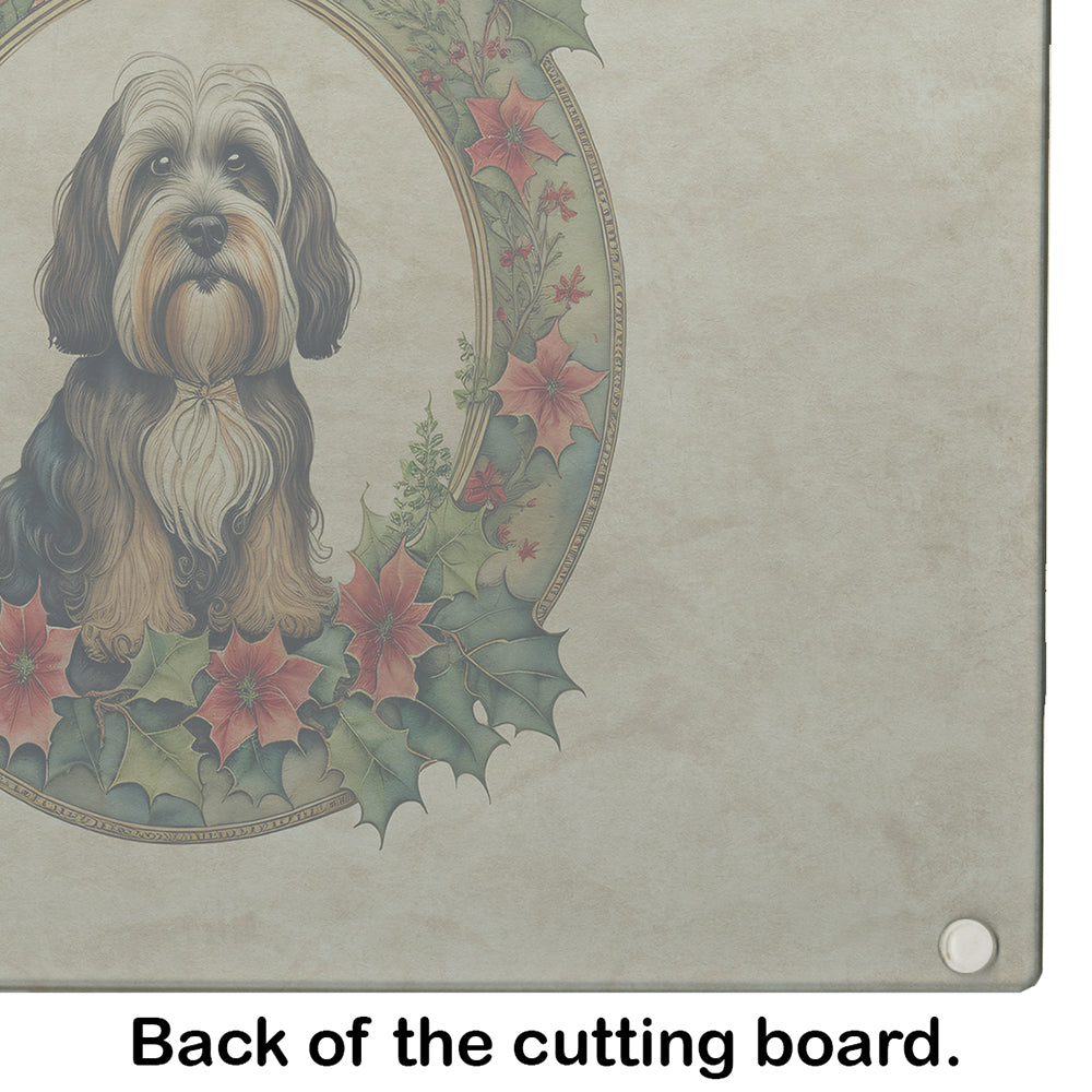 Tibetan Terrier Christmas Flowers Glass Cutting Board