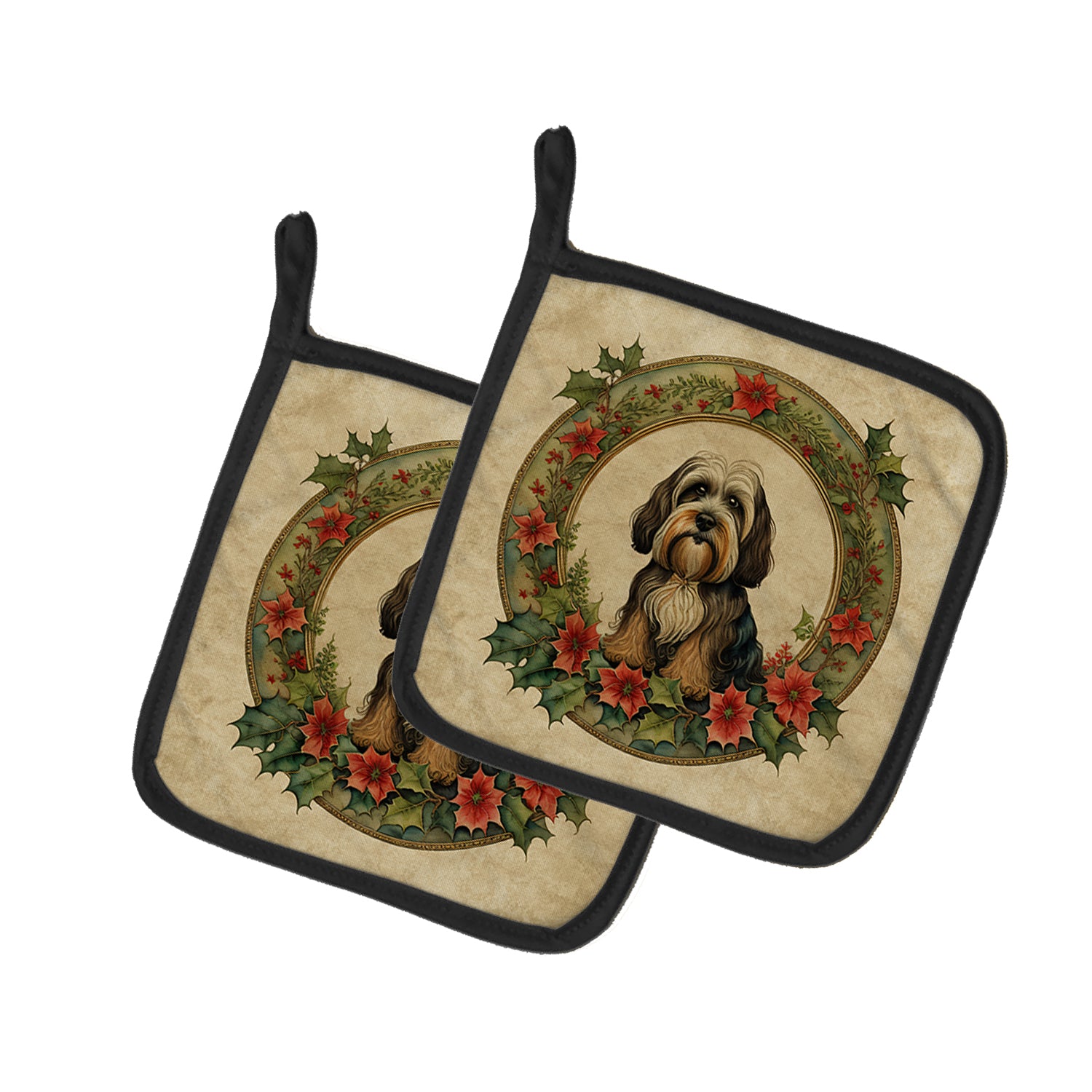 Buy this Tibetan Terrier Christmas Flowers Pair of Pot Holders