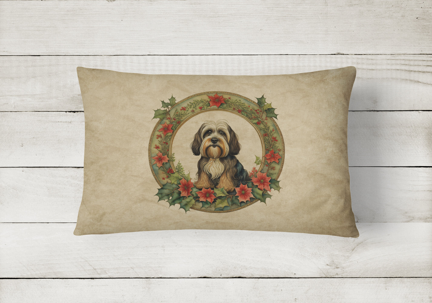 Tibetan Terrier Christmas Flowers Throw Pillow