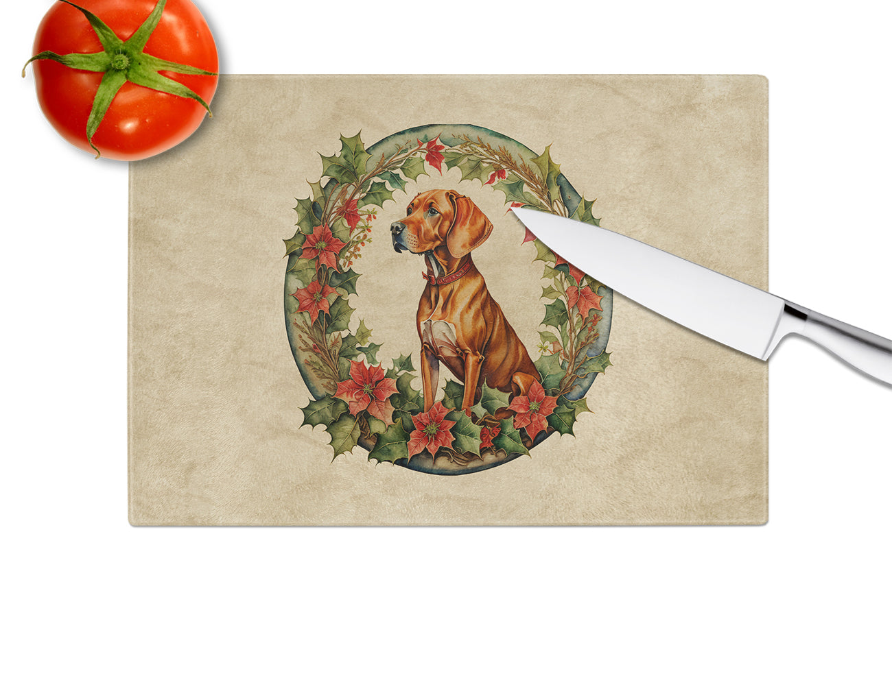 Vizsla Christmas Flowers Glass Cutting Board