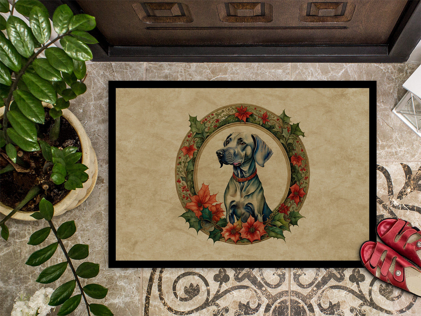 Weimaraner Christmas Flowers Doormat