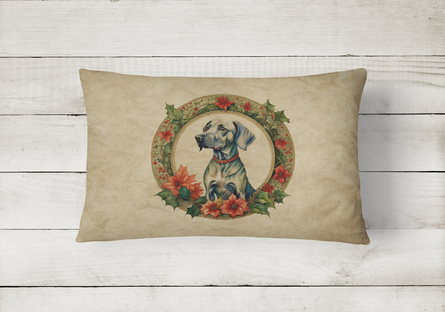 Weimaraner Christmas Flowers Throw Pillow