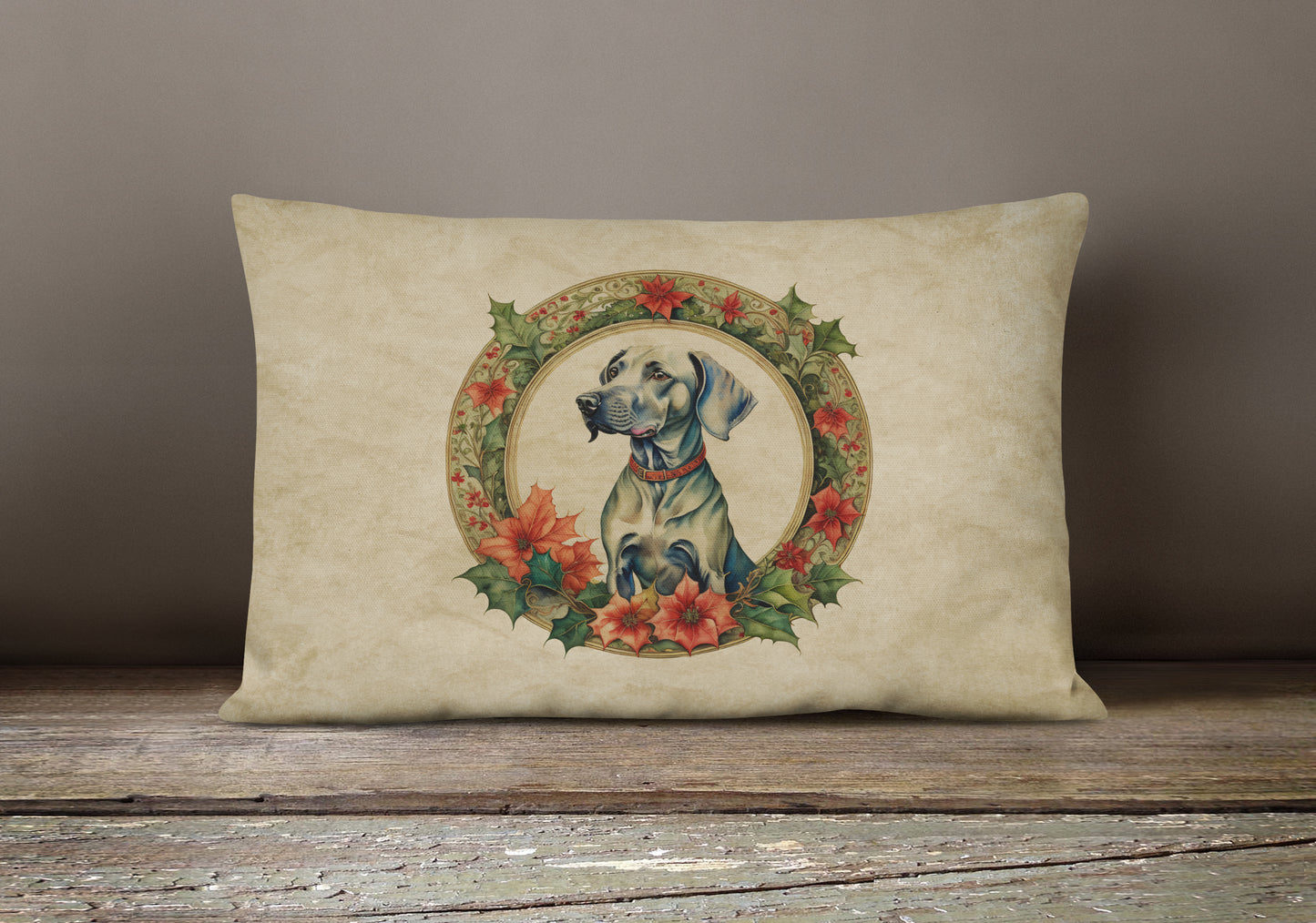 Weimaraner Christmas Flowers Throw Pillow