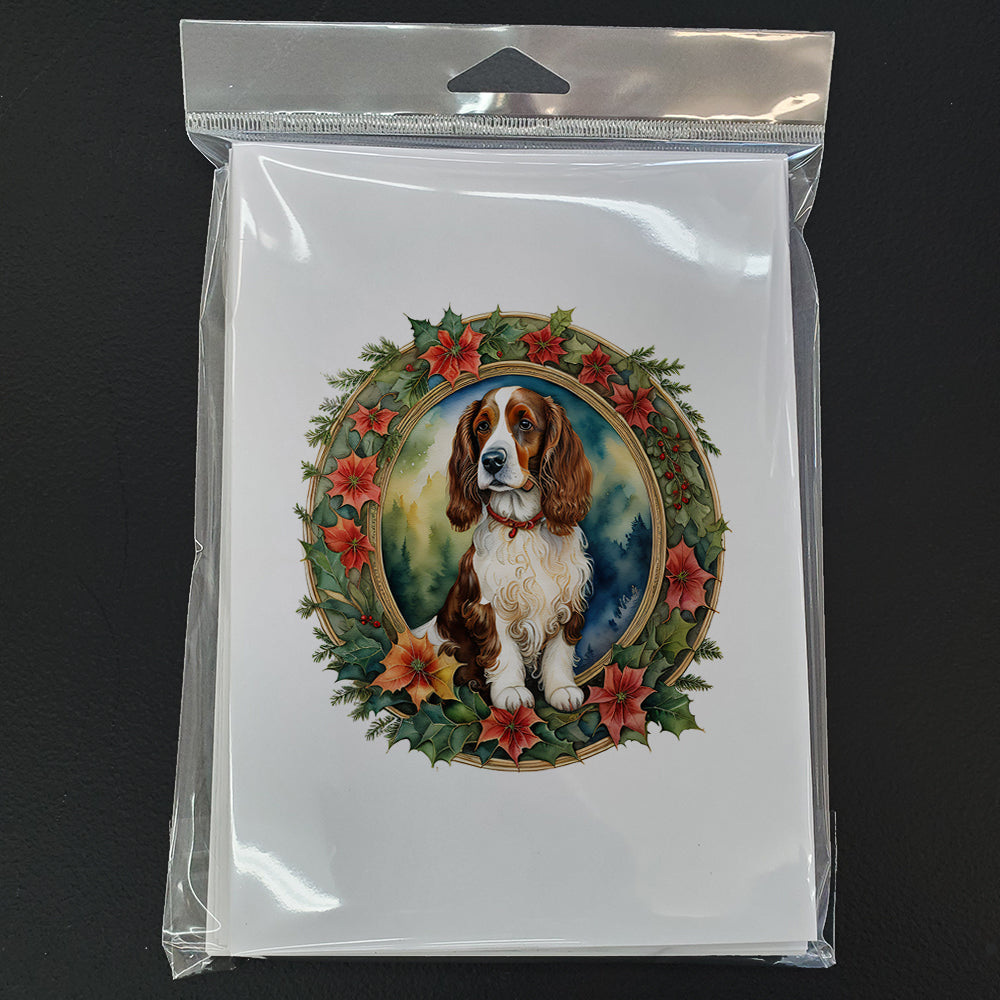 Welsh Springer Spaniel Christmas Flowers Greeting Cards Pack of 8