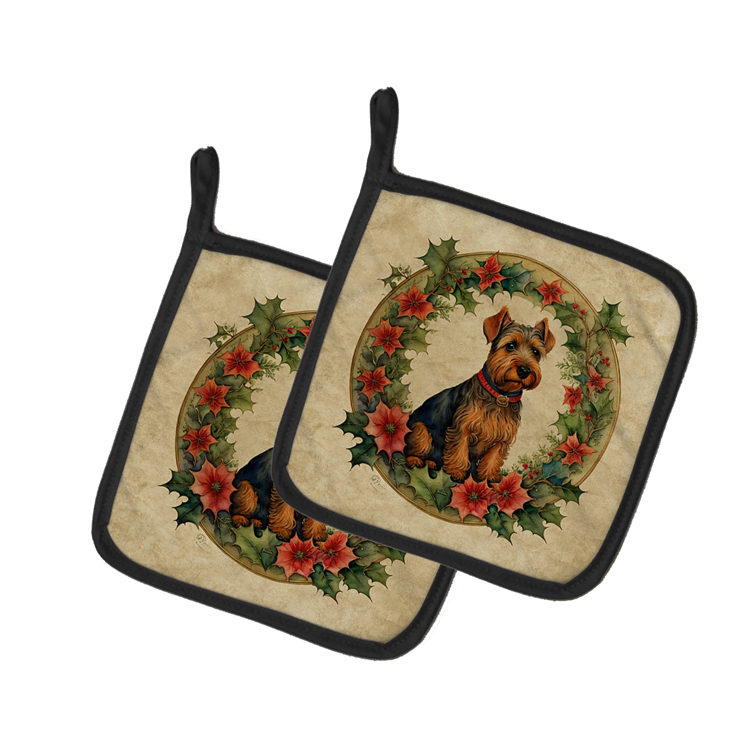 Buy this Welsh Terrier Christmas Flowers Pair of Pot Holders