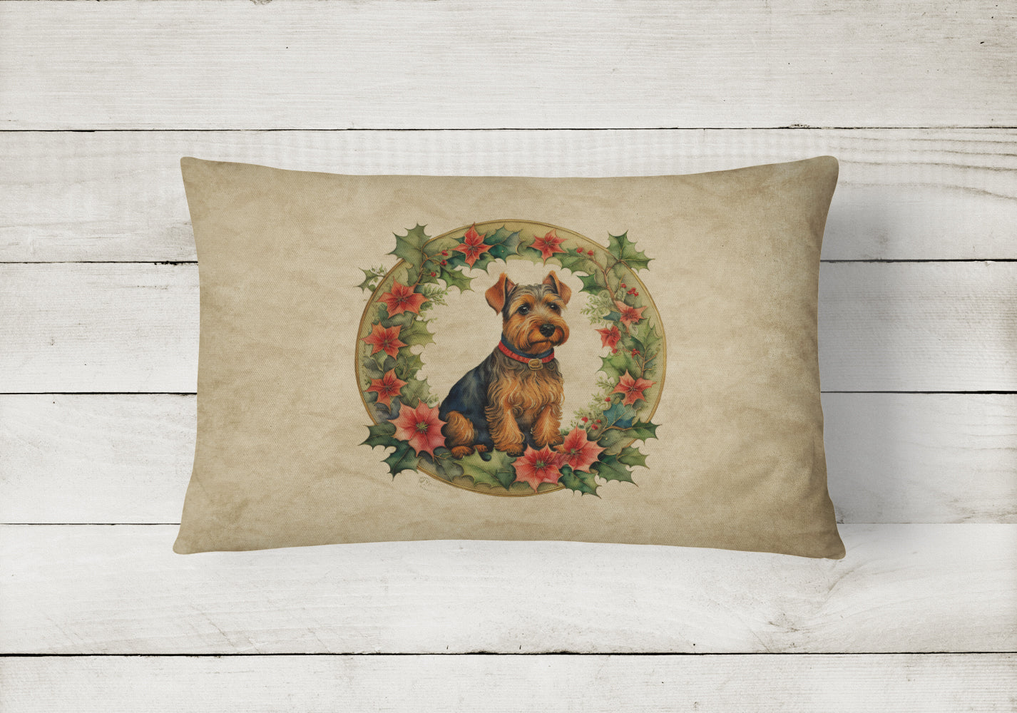 Welsh Terrier Christmas Flowers Throw Pillow