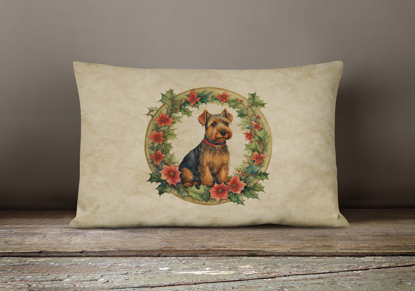 Welsh Terrier Christmas Flowers Throw Pillow