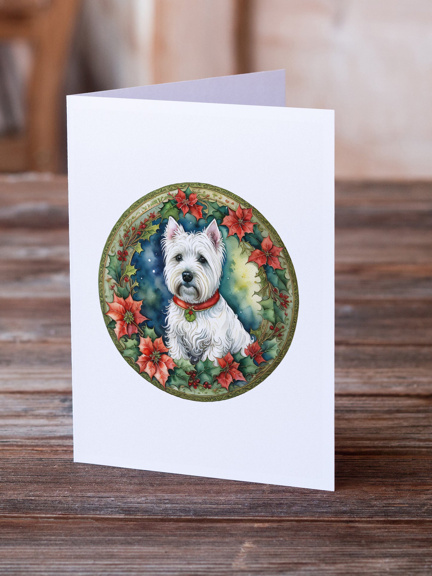 Westie Christmas Flowers Greeting Cards Pack of 8