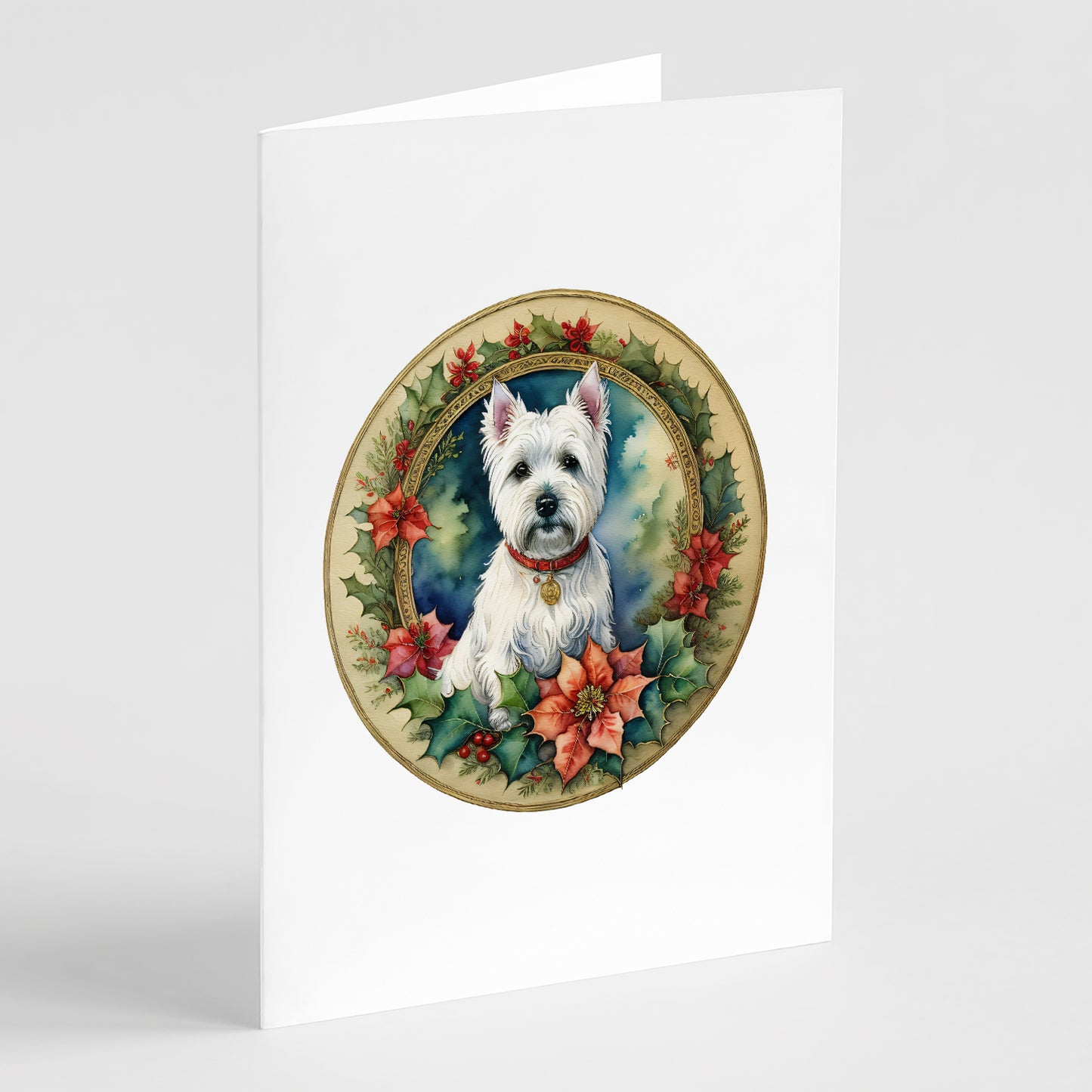 Buy this Westie Christmas Flowers Greeting Cards Pack of 8