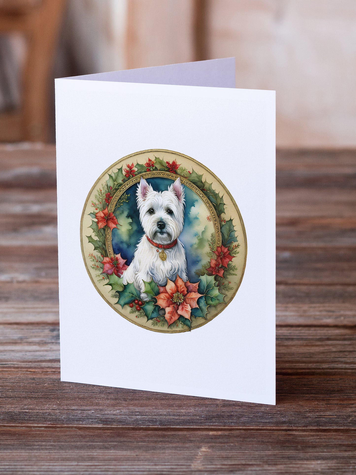 Westie Christmas Flowers Greeting Cards Pack of 8