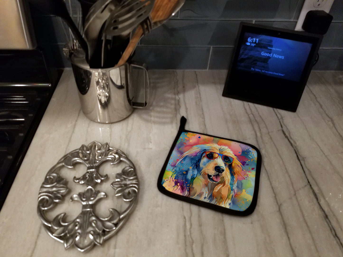 Afghan Hound Hippie Dawg Pair of Pot Holders