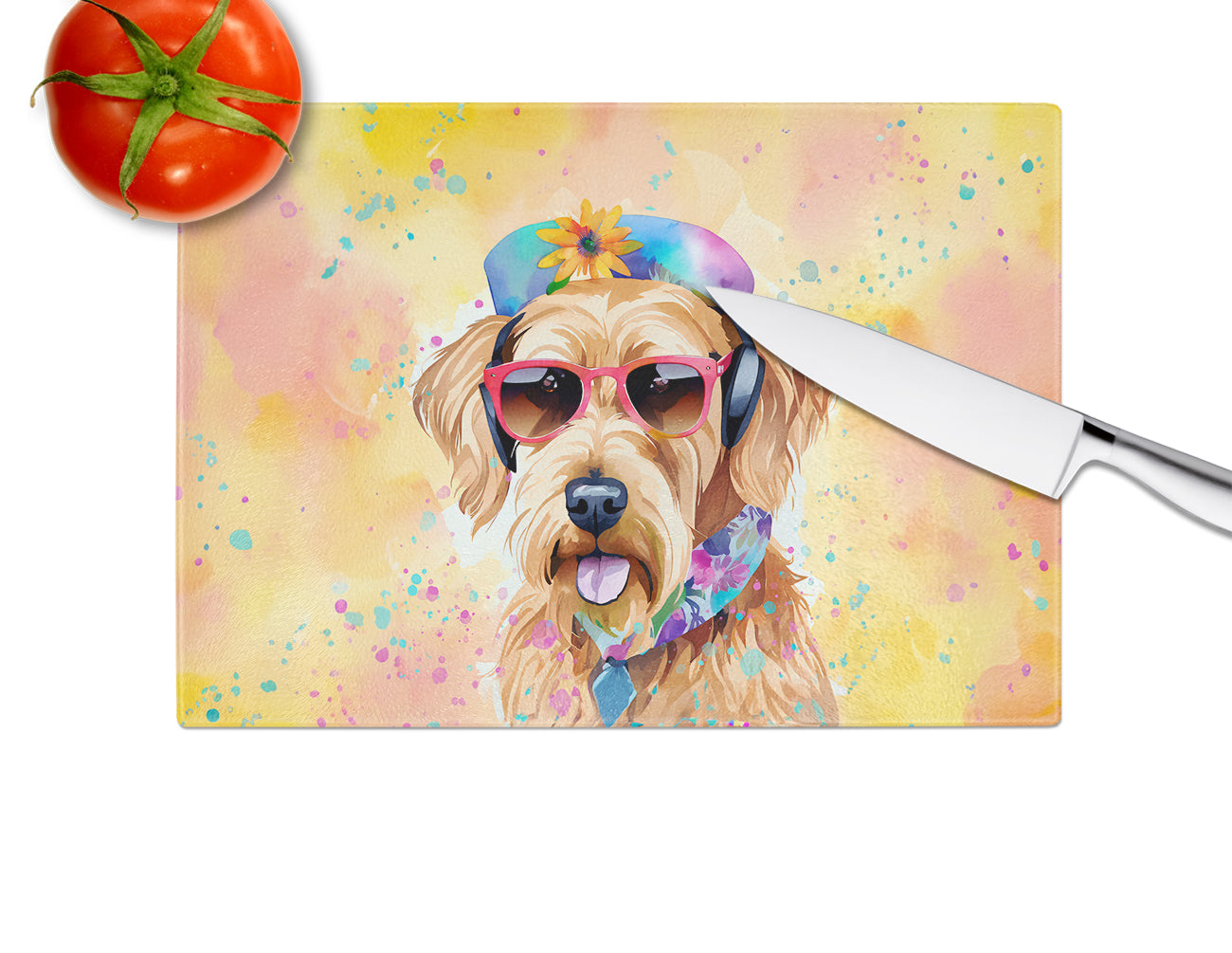 Airedale Terrier Hippie Dawg Glass Cutting Board