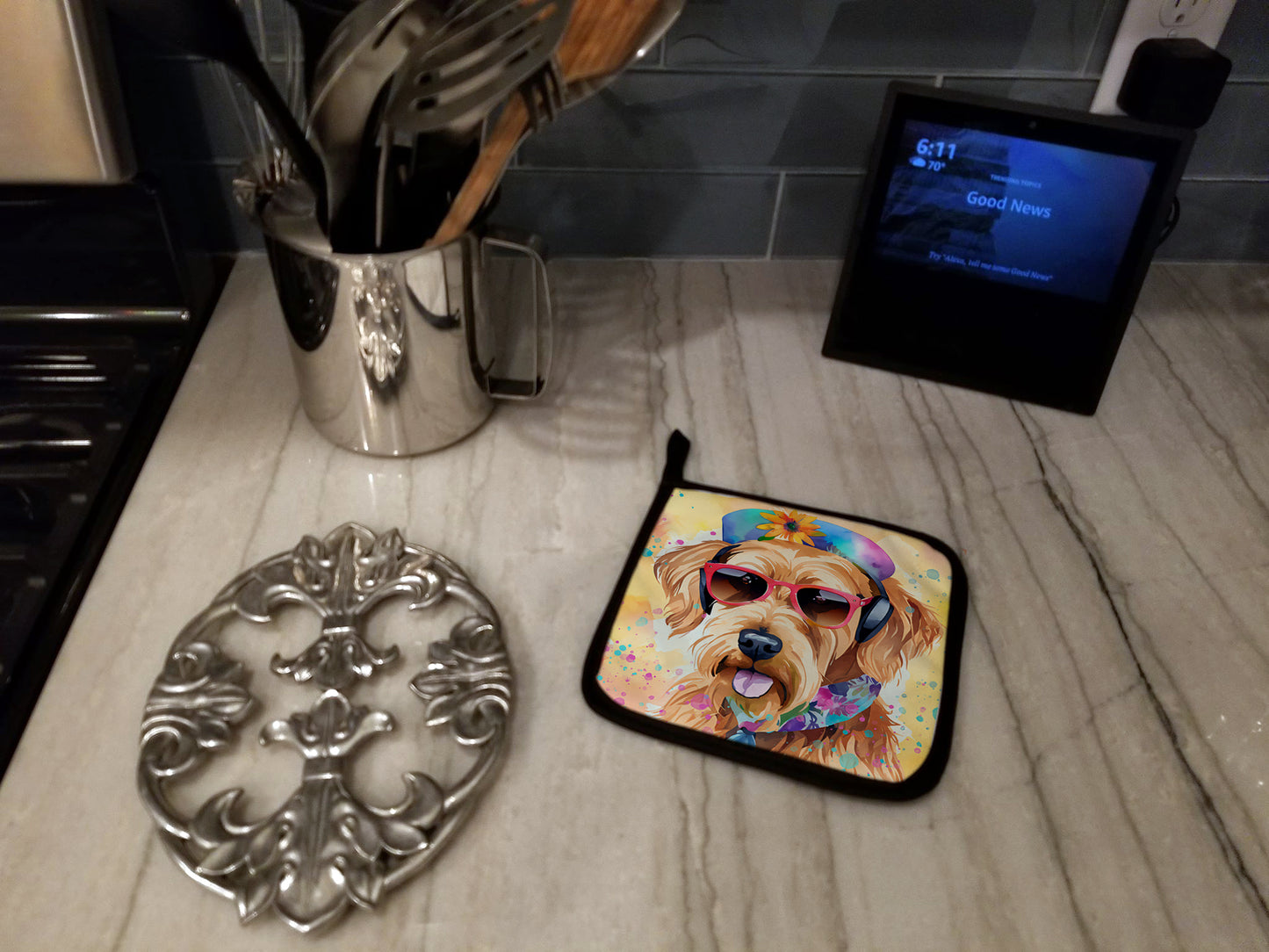 Airedale Terrier Hippie Dawg Pair of Pot Holders