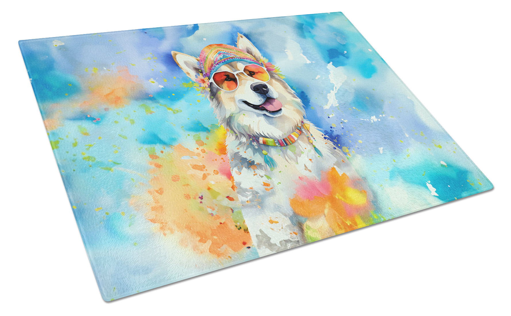 Buy this Alaskan Malamute Hippie Dawg Glass Cutting Board