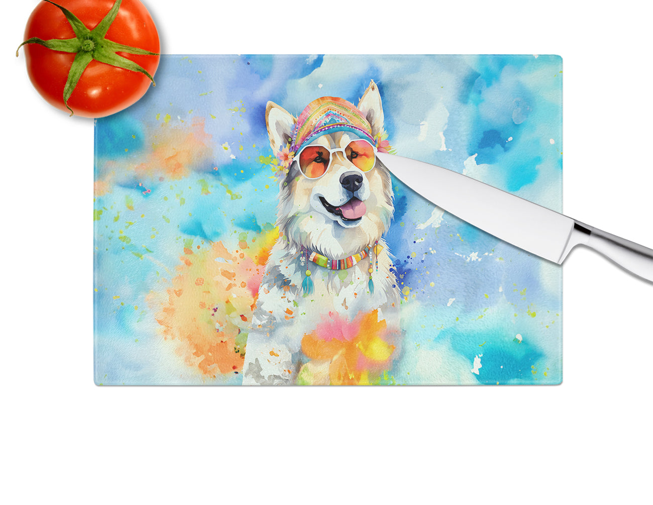 Alaskan Malamute Hippie Dawg Glass Cutting Board