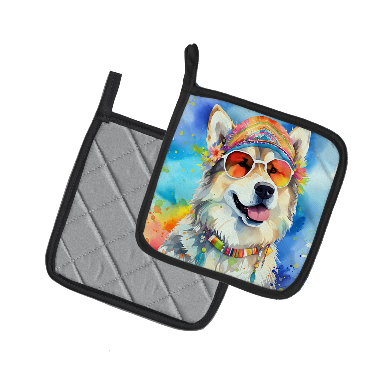 Alaskan Malamute Hippie Dawg Pair of Pot Holders