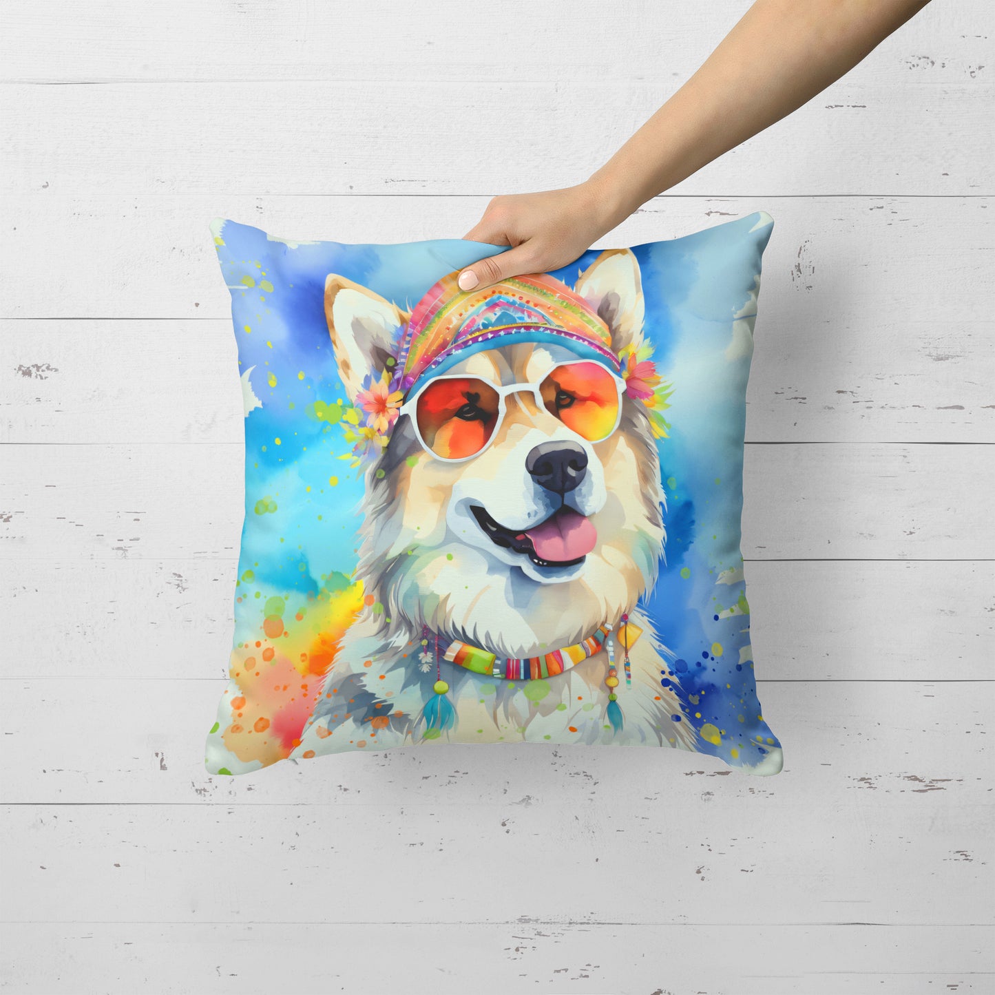 Alaskan Malamute Hippie Dawg Throw Pillow