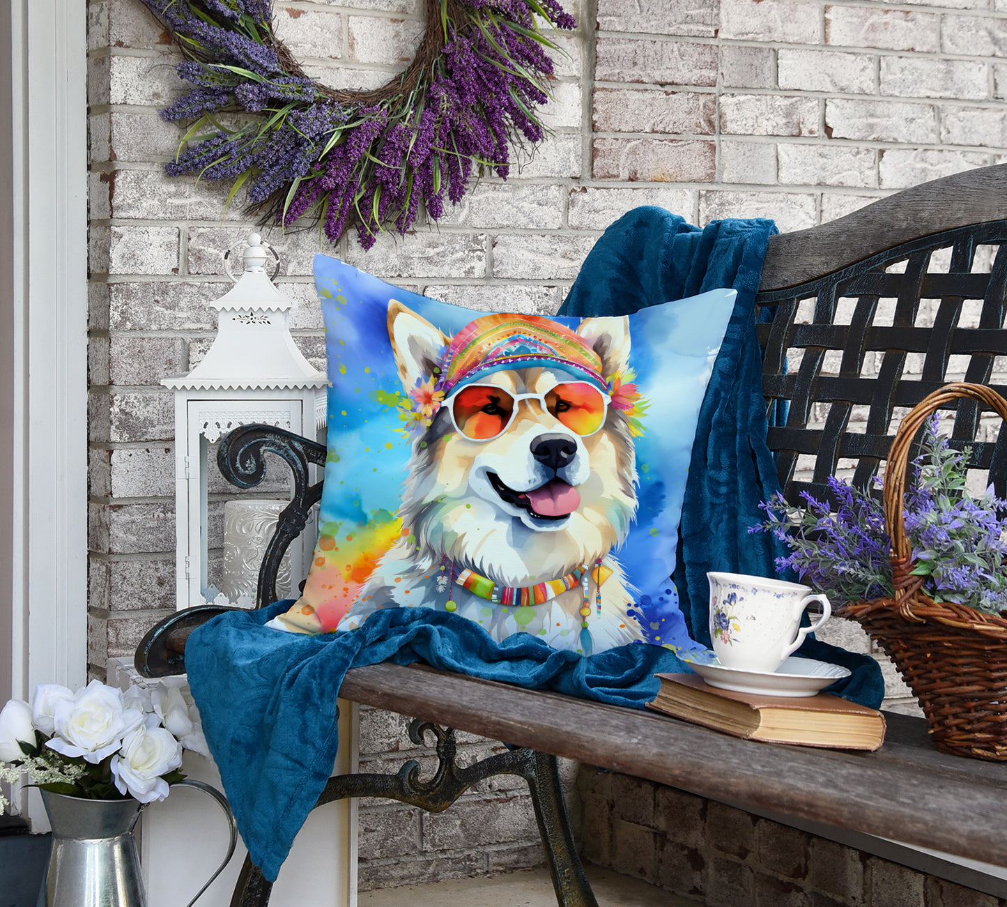 Alaskan Malamute Hippie Dawg Throw Pillow