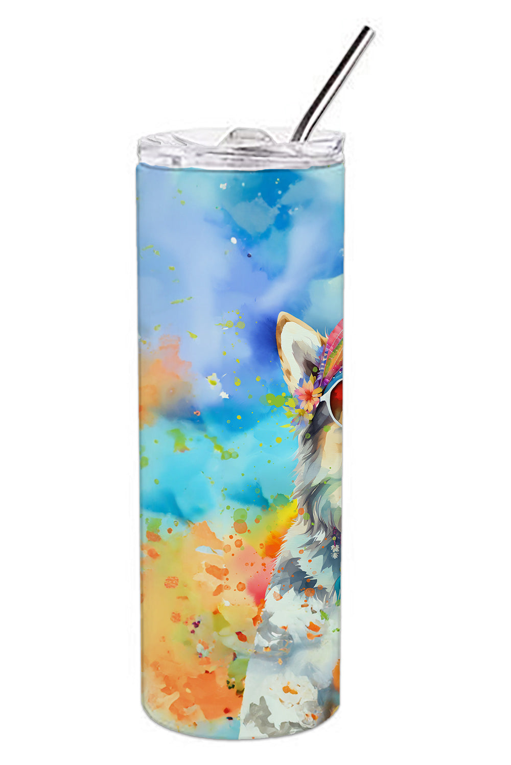 Alaskan Malamute Hippie Dawg Stainless Steel Skinny Tumbler