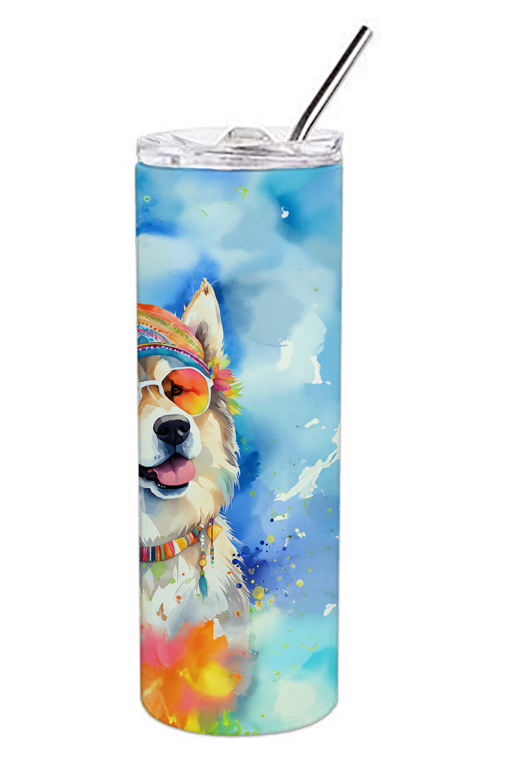 Alaskan Malamute Hippie Dawg Stainless Steel Skinny Tumbler