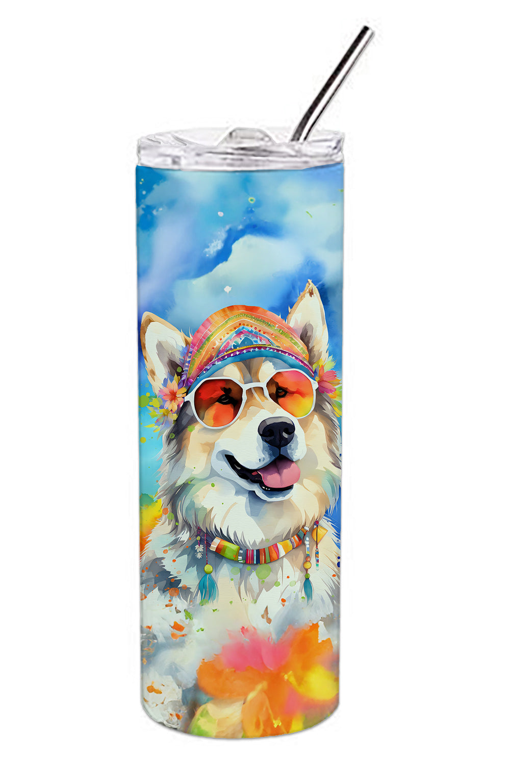 Alaskan Malamute Hippie Dawg Stainless Steel Skinny Tumbler