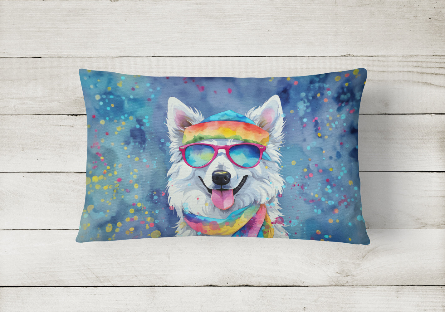 American Eskimo Hippie Dawg Throw Pillow