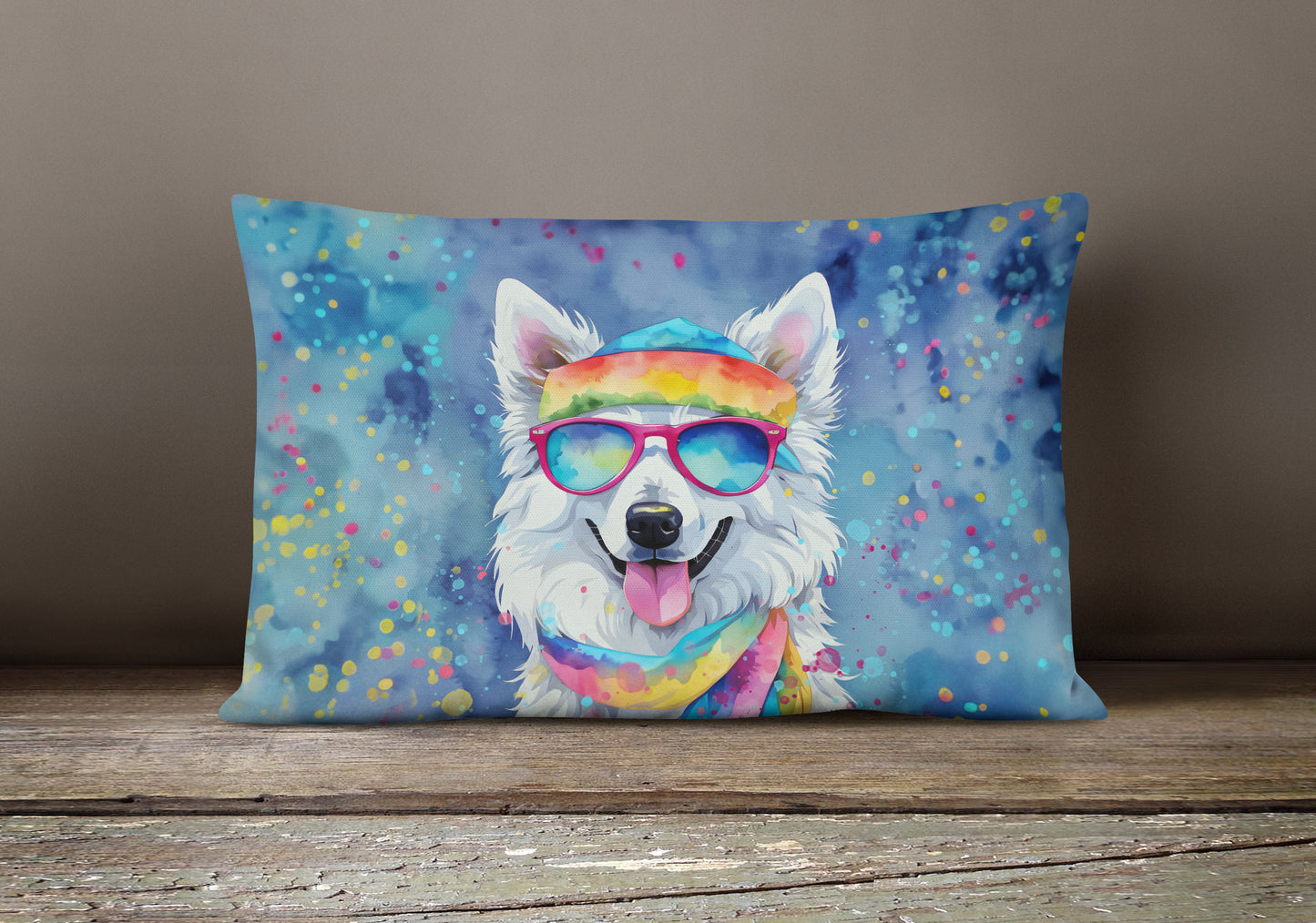 American Eskimo Hippie Dawg Throw Pillow