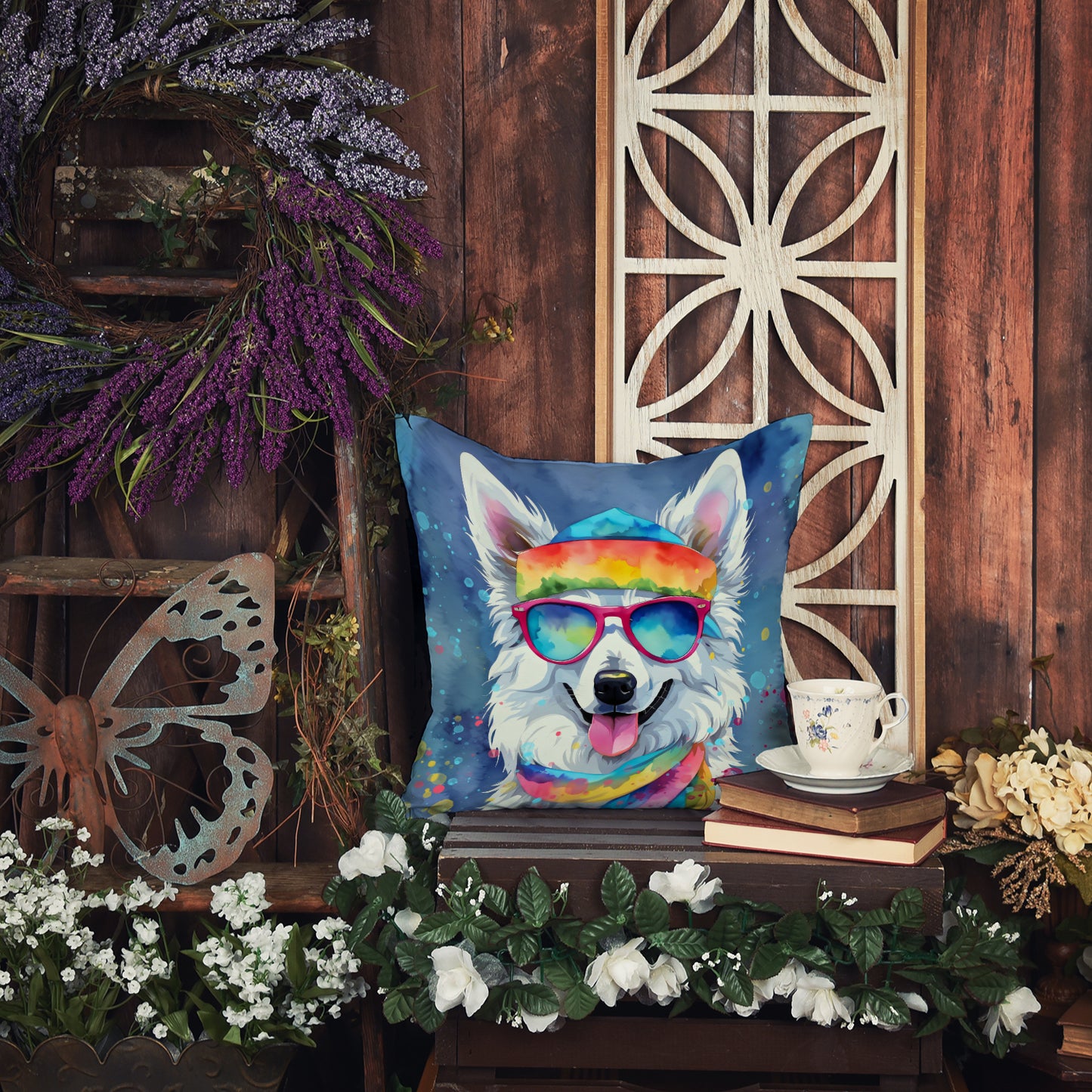 American Eskimo Hippie Dawg Throw Pillow