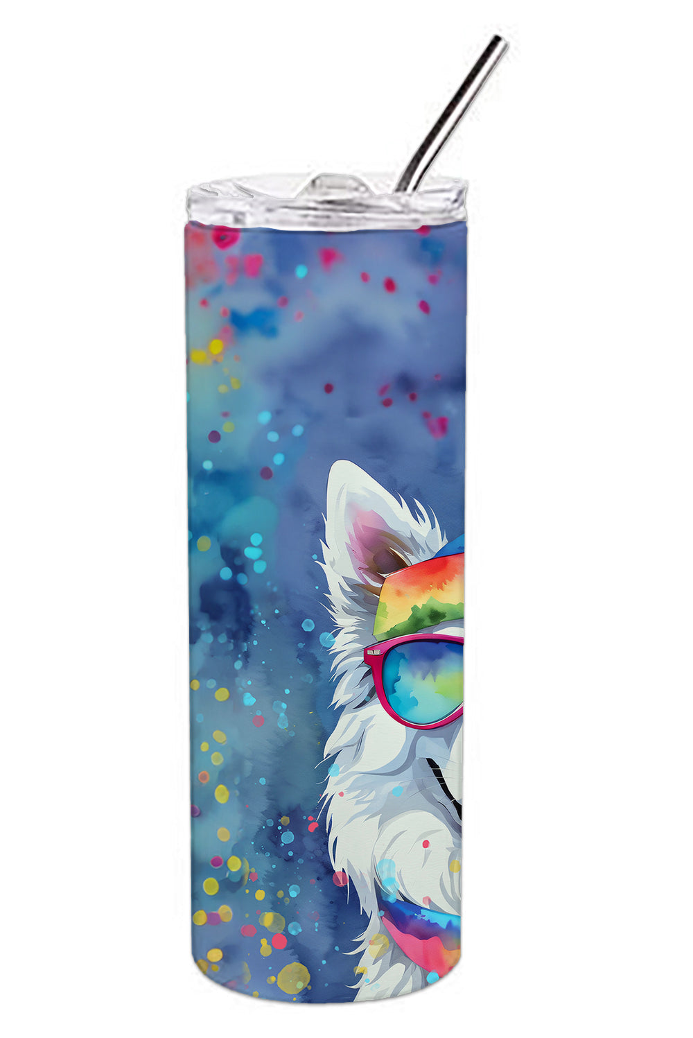 American Eskimo Hippie Dawg Stainless Steel Skinny Tumbler