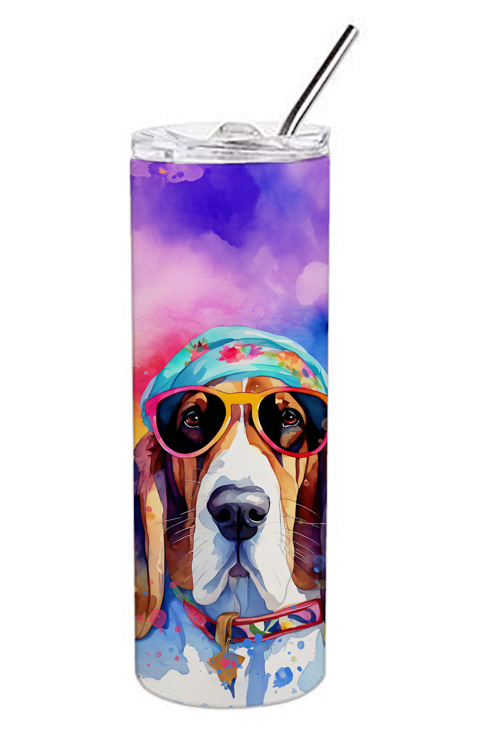 Basset Hound Hippie Dawg Stainless Steel Skinny Tumbler