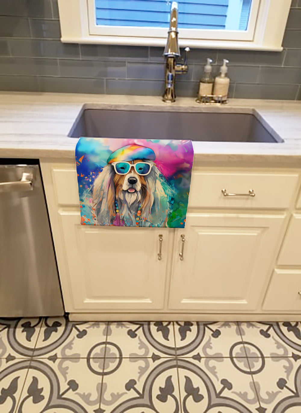 Bearded Collie Hippie Dawg Kitchen Towel