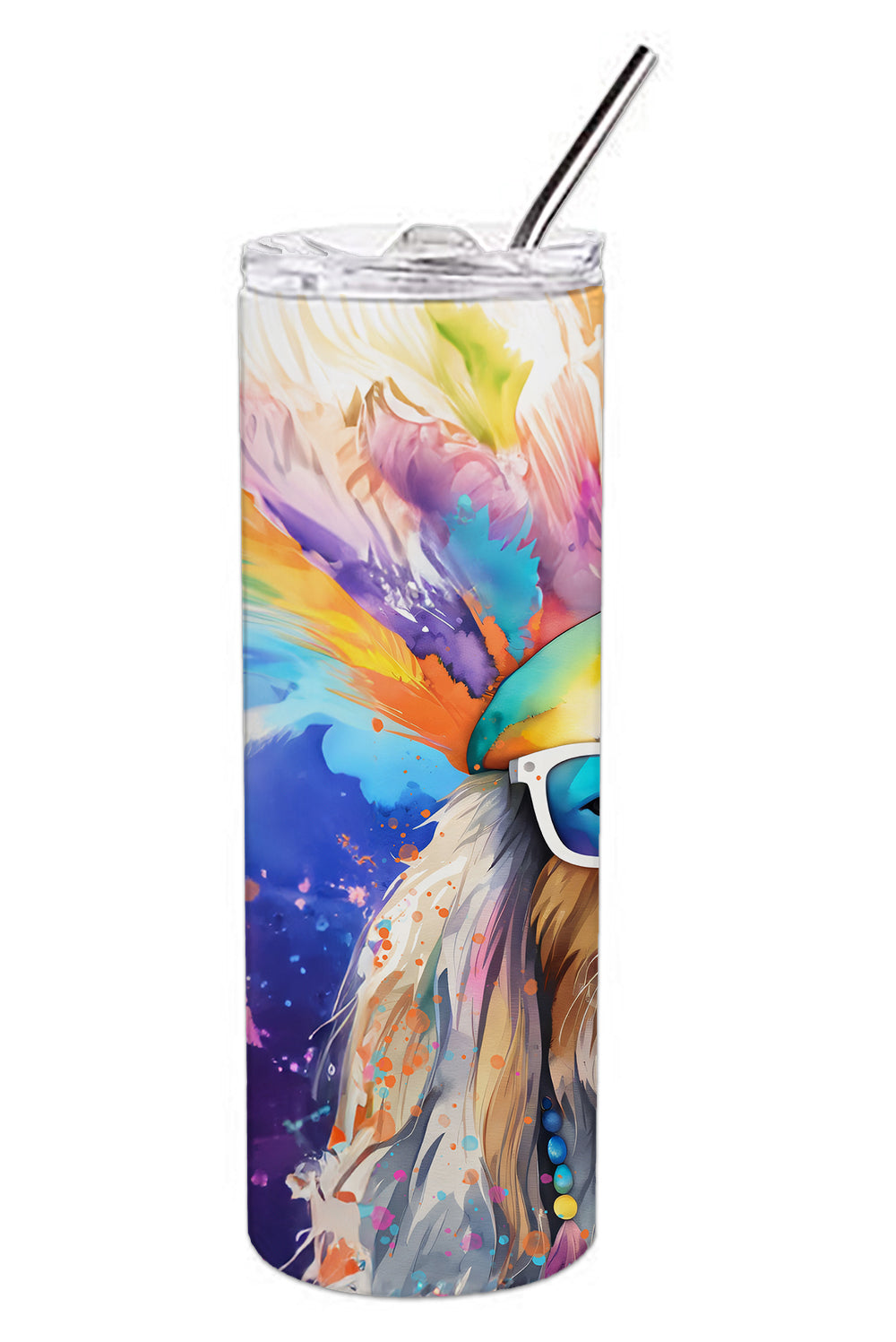 Bearded Collie Hippie Dawg Stainless Steel Skinny Tumbler