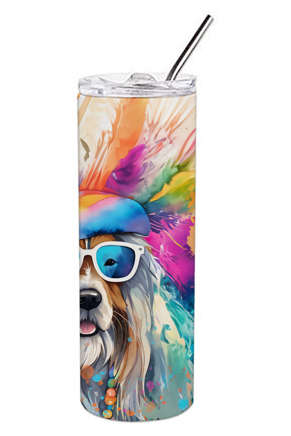 Bearded Collie Hippie Dawg Stainless Steel Skinny Tumbler