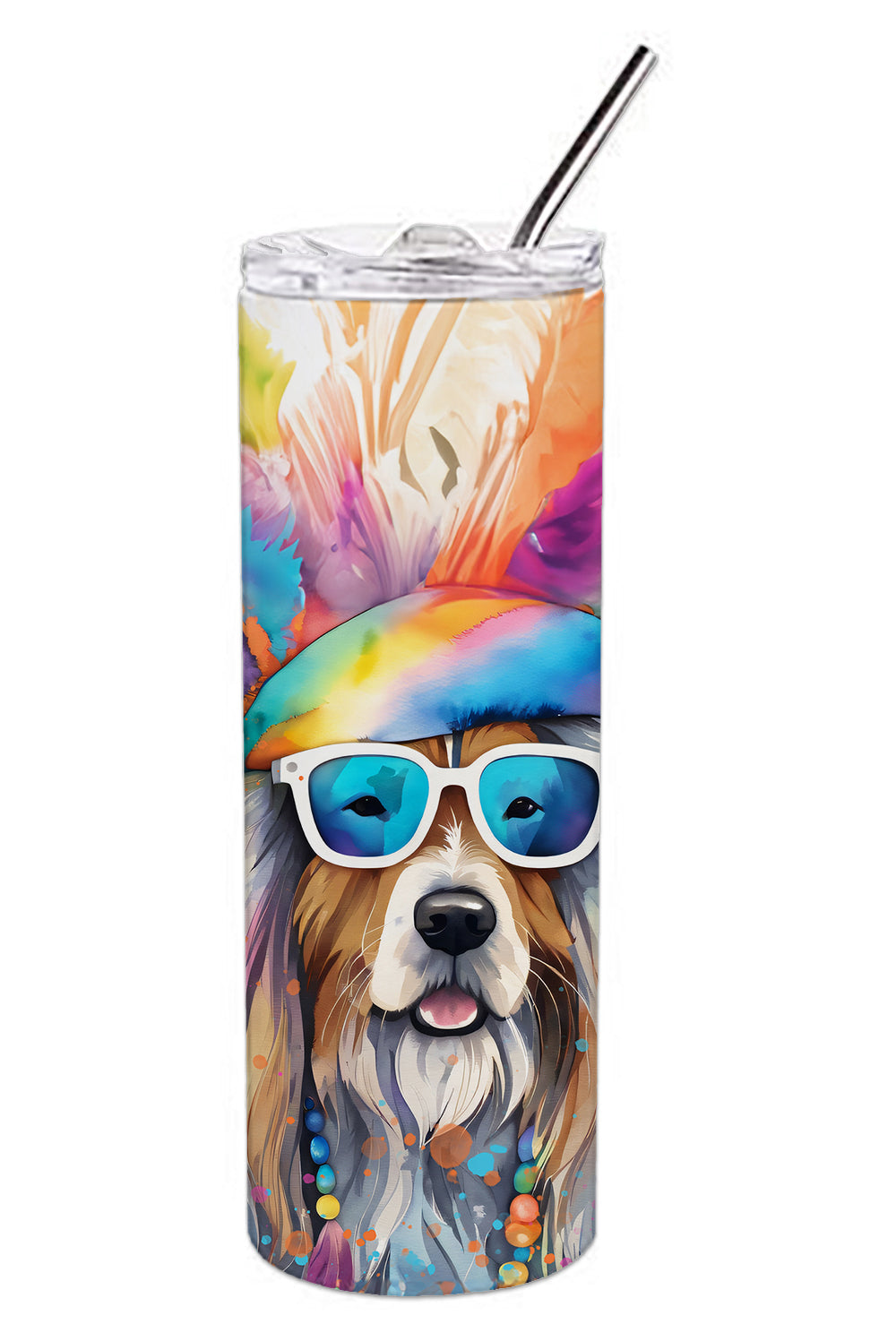 Bearded Collie Hippie Dawg Stainless Steel Skinny Tumbler