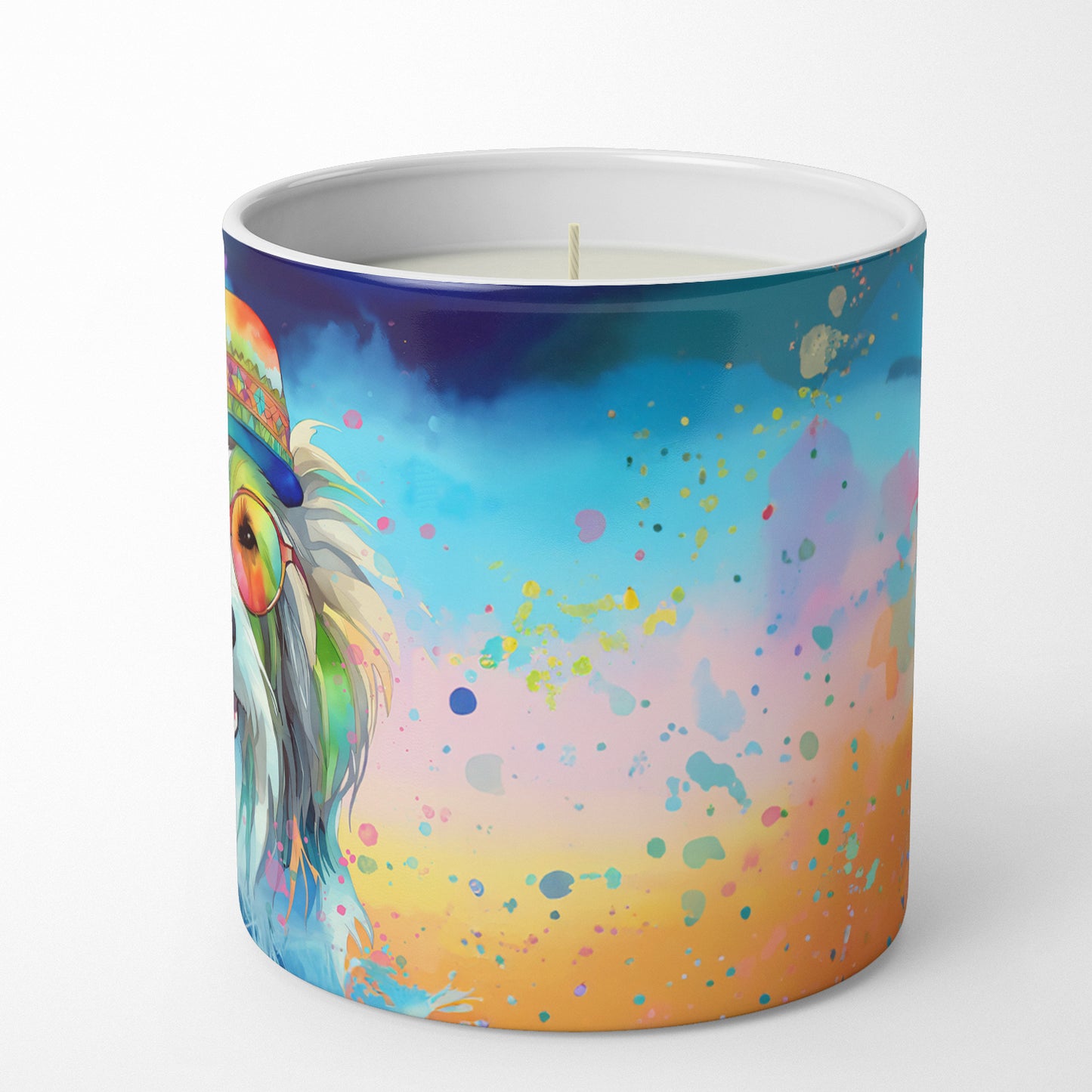 Bearded Collie Hippie Dawg Decorative Soy Candle