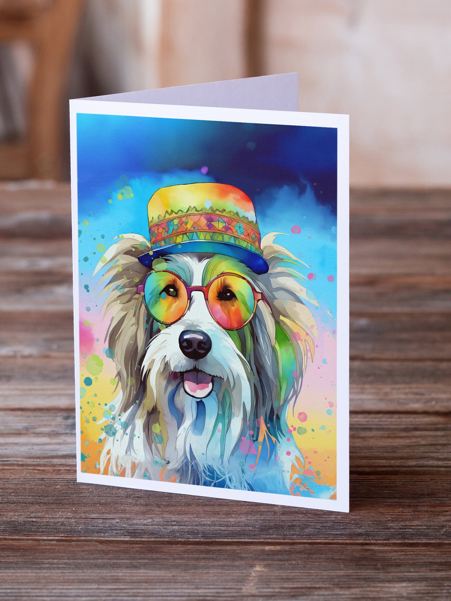 Bearded Collie Hippie Dawg Greeting Cards Pack of 8