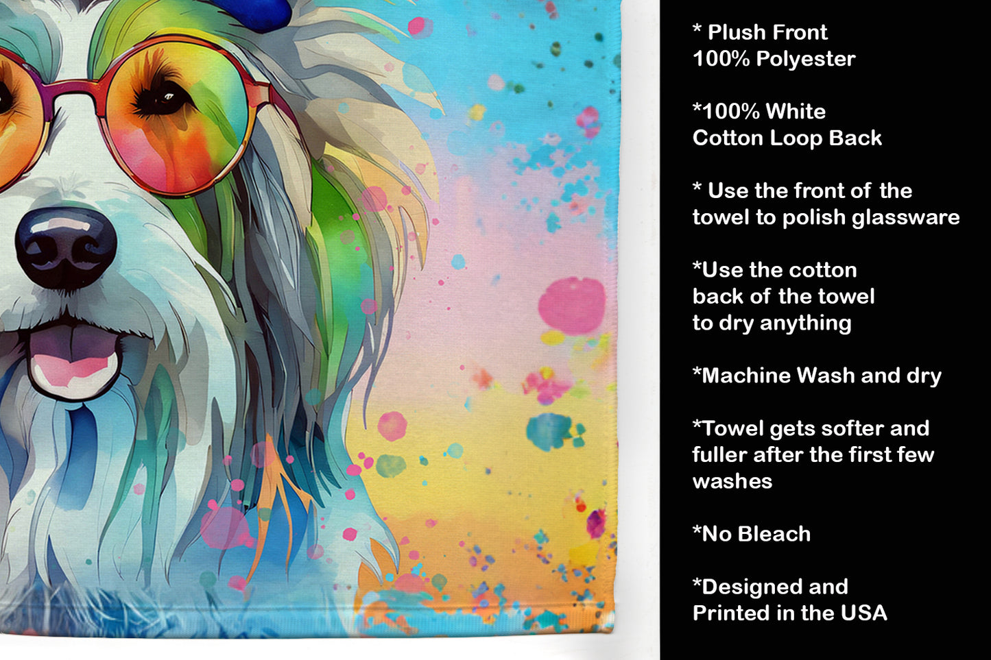 Bearded Collie Hippie Dawg Kitchen Towel