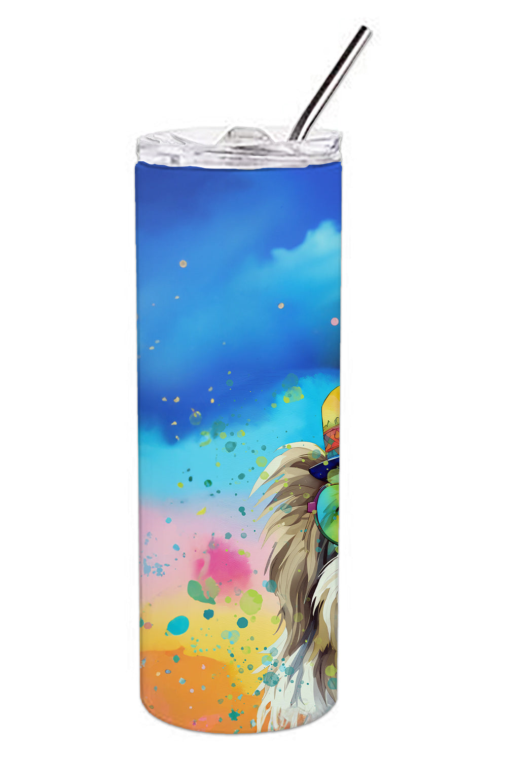 Bearded Collie Hippie Dawg Stainless Steel Skinny Tumbler