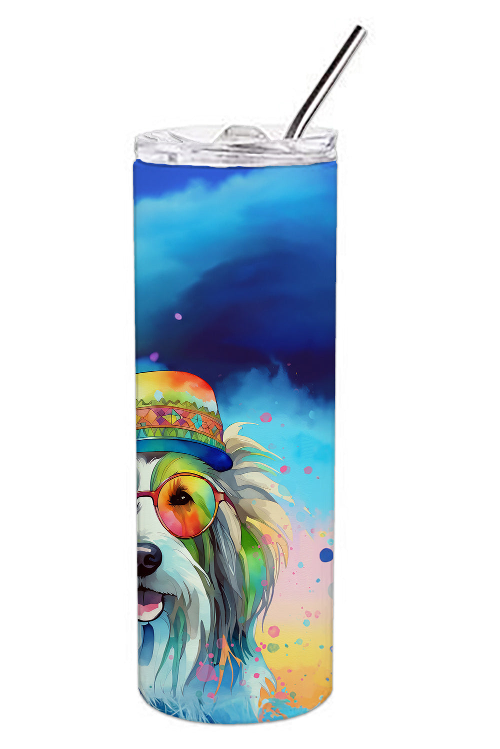 Bearded Collie Hippie Dawg Stainless Steel Skinny Tumbler