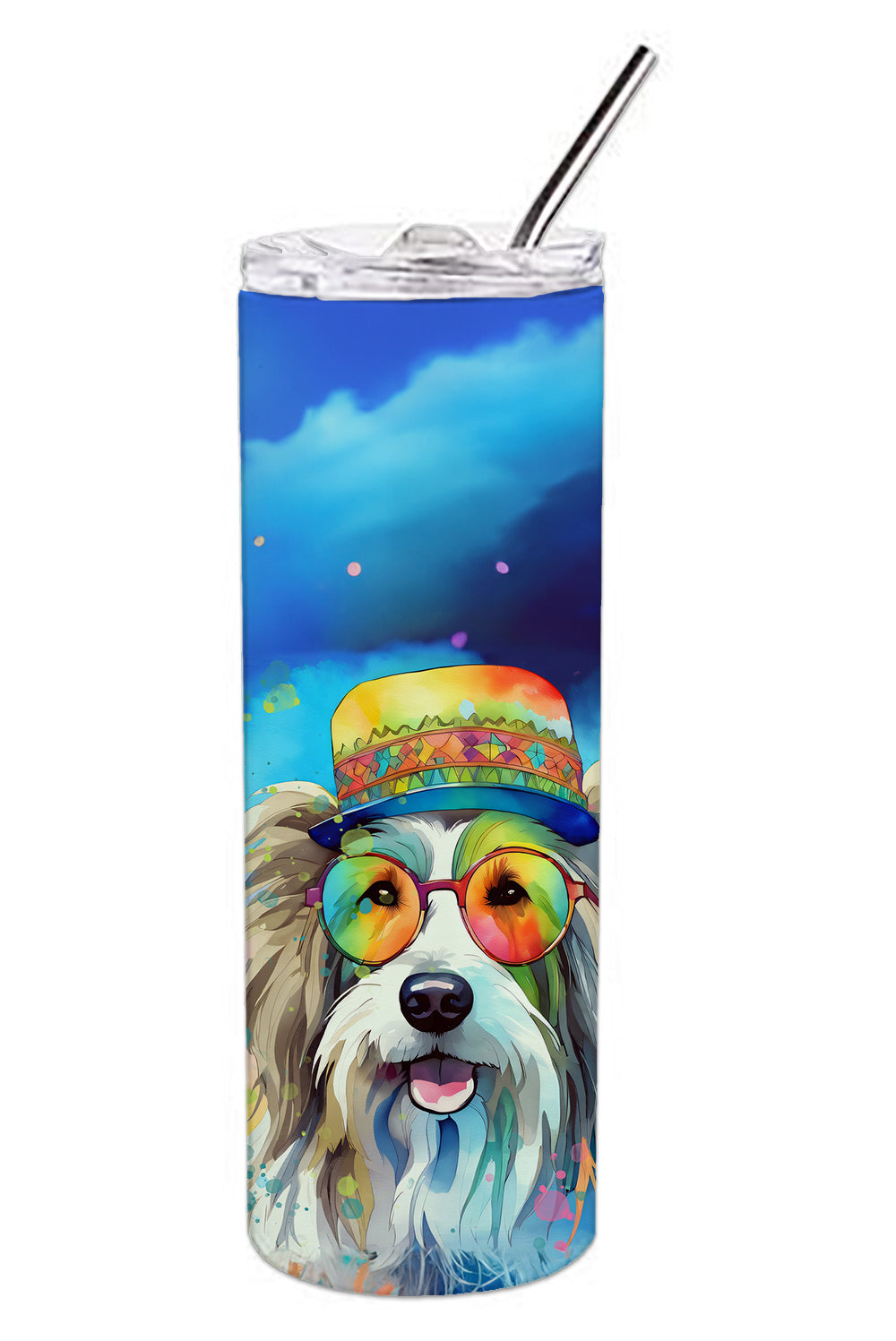 Bearded Collie Hippie Dawg Stainless Steel Skinny Tumbler