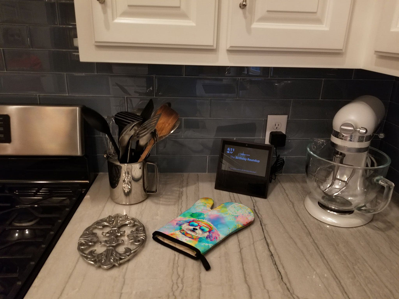 Bichon Frise Hippie Dawg Oven Mitt