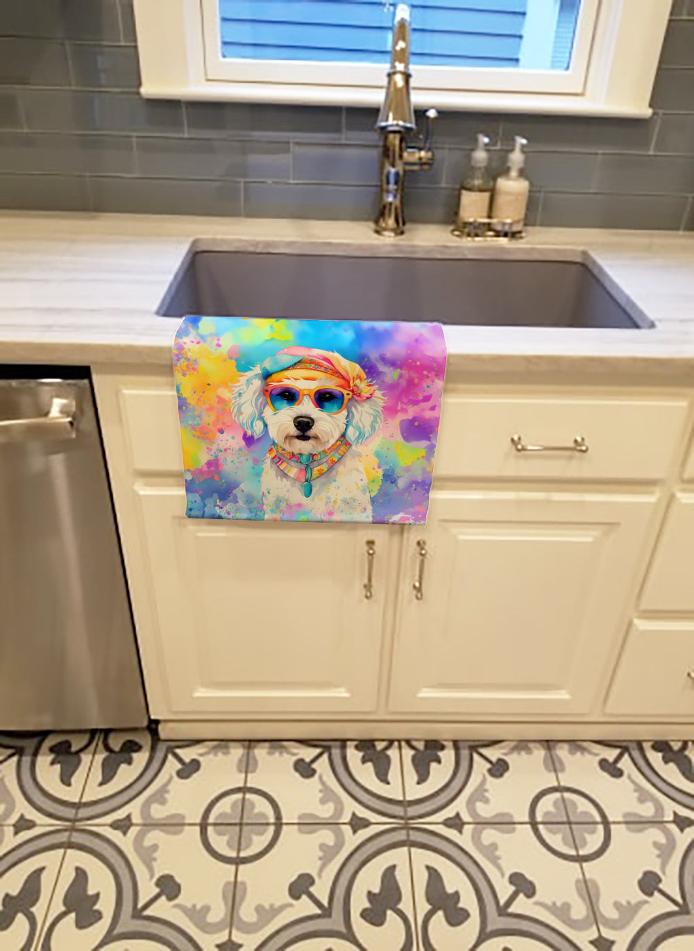 Bichon Frise Hippie Dawg Kitchen Towel