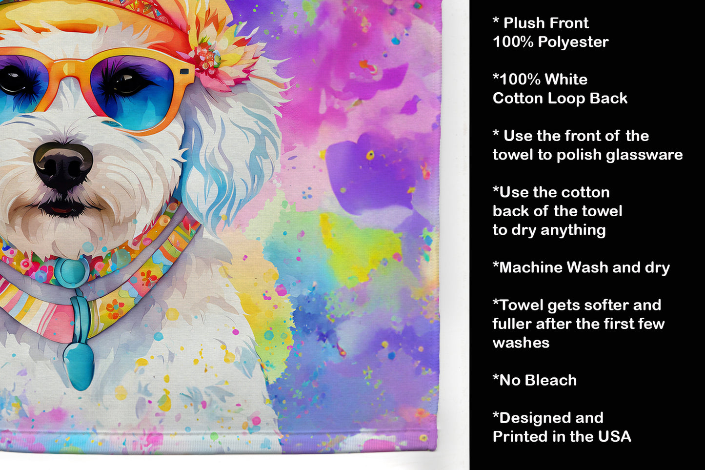 Bichon Frise Hippie Dawg Kitchen Towel